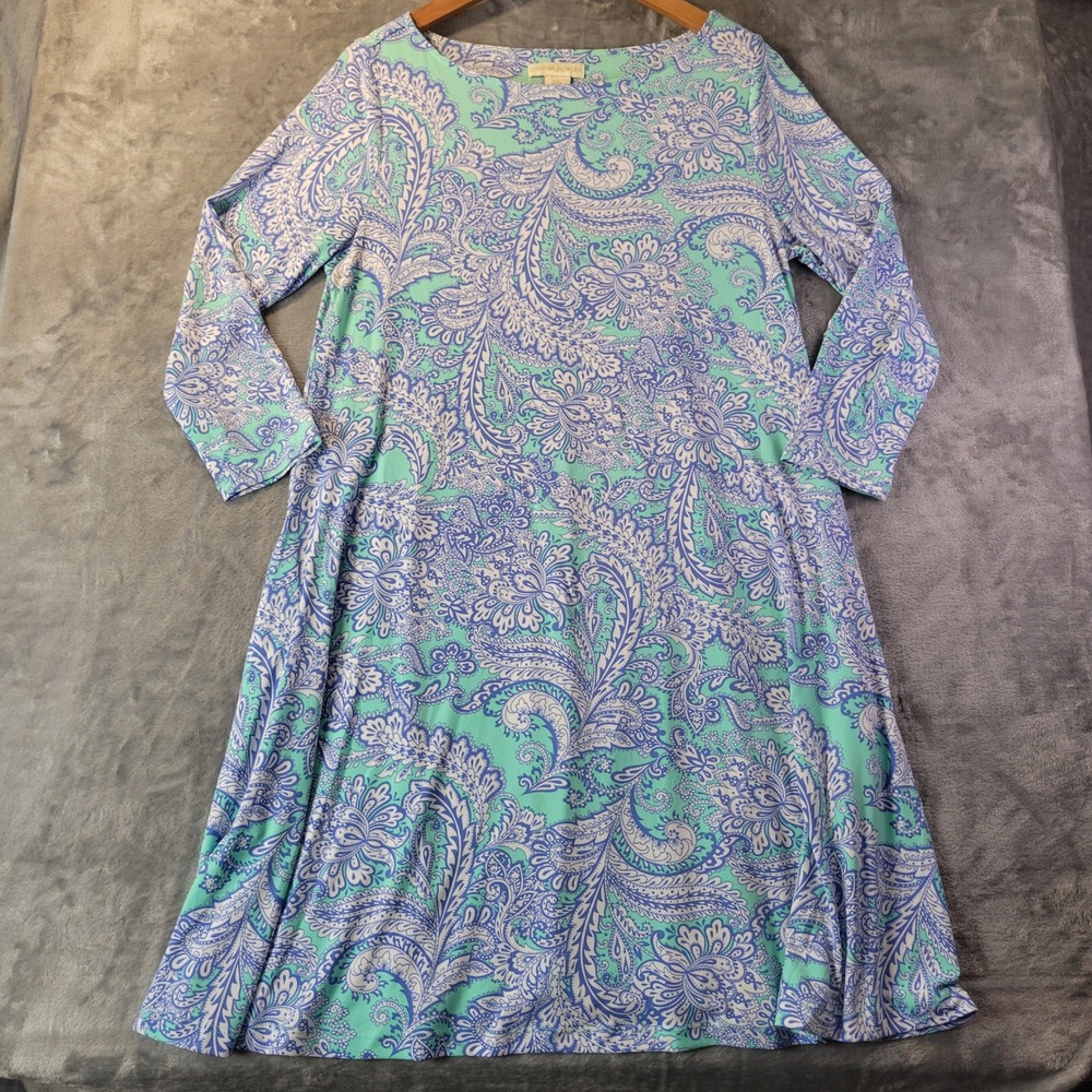 Cynthia Rowley Womens M Paisley Print‎ Long Sleeve A-Line Dress Blue Aqua Boho